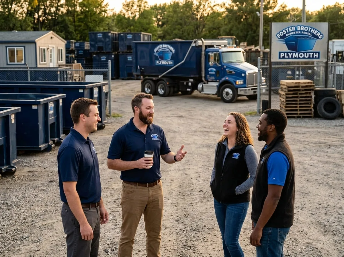 The Foster Brothers Dumpster Rental team in Plymouth Foster Brothers Dumpster Rental Plymouth crew at the Plymouth yard